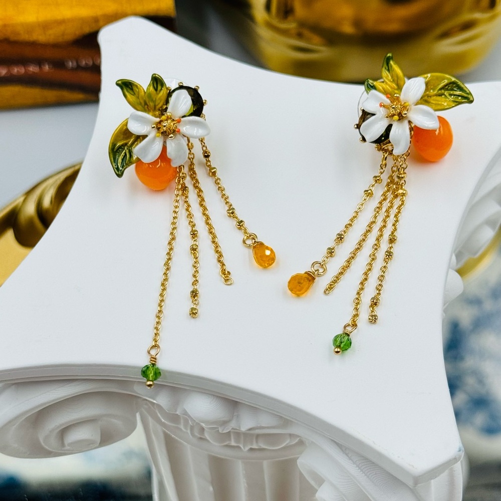 🆕 LES NEREIDES 🧿 NIB Gardens in Provence Orange Blossom Chain Earring - Picture 14 of 16